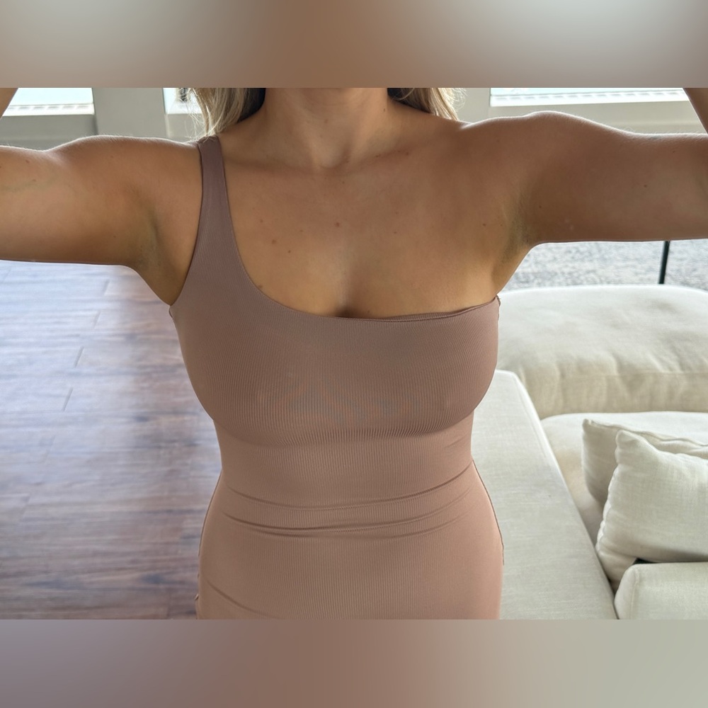 Naked Wardrobe One Shoulder Bodycon Mini Dress Taupe Brown Size Small